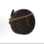 SAINT LAURENT YSL Vinyle distressed gold Logo chain quilted small round bag crossbody single-shoulder bag for women, black